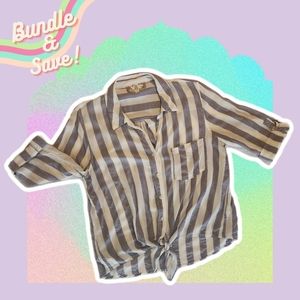 Lightweight Tie Front Striped Blouse